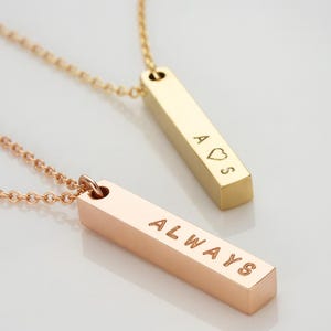 Personalized Bar Necklace: Stainless Steel, Rose Gold/Gold Plated, Custom Date