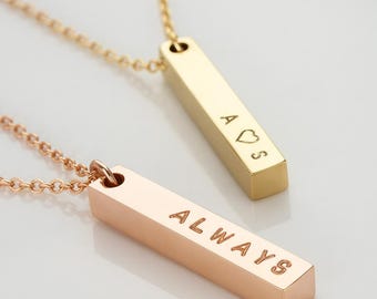 Personalized Bar Necklace: Stainless Steel, Rose Gold/Gold Plated, Custom Date