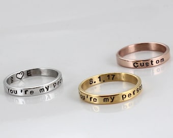 You Are My Person Ring- Personalized, Stainless Steel Gold/ Rose/ Silver, Couple's ring, Custom, Initials Ring, Ring for couple, Anniversary