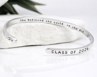 Personalized Graduation Bracelet: Stainless Steel Class of 2026 Gift
