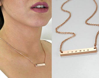 Gold Bar Necklace -Custom Name Necklace -Wedding Date -Roman numeral  -Personalized Necklace - Bridesmaid Gift