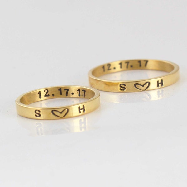 Anelli coordinati per coppie, acciaio inossidabile, set di 2 anelli incisi, madre figlia, sorelle, personalizzato, oro, oro rosa / argento,
