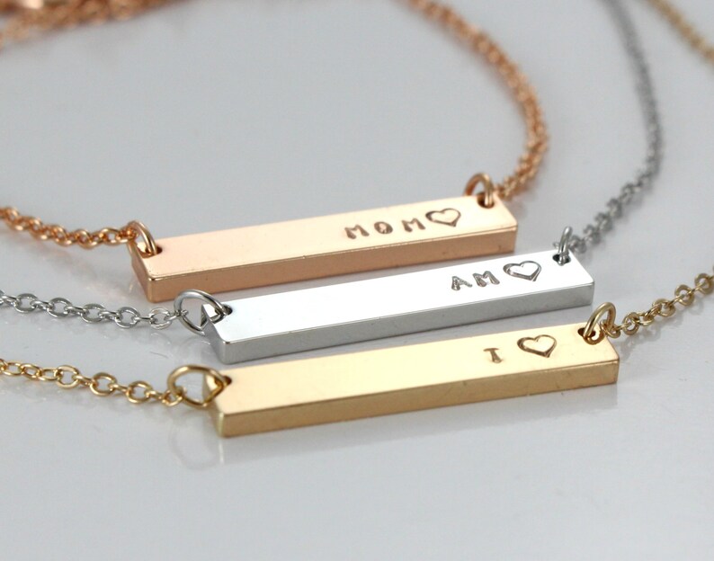 Name Necklace Rose Gold/White Gold bar necklace Gold bar Pendant Initials Charm Letters Necklace Initials Necklace Personalized image 2