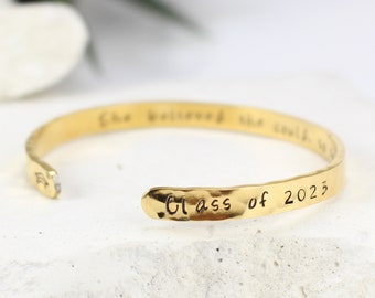 Class of 2024 Graduation Gift, Hammered Bracelet for Her, Girls, High School, College, Master Degree Gift Jewelry, Personalized