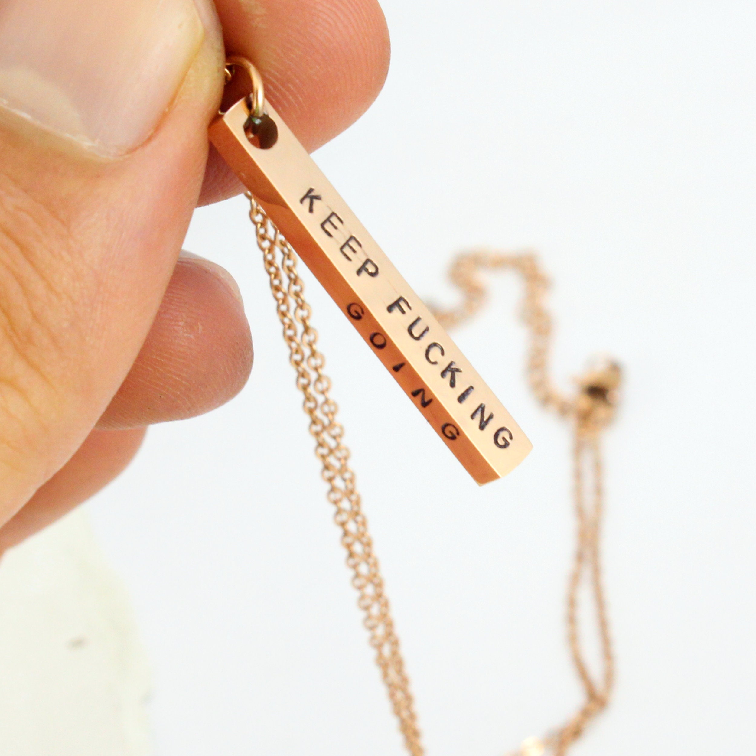 Personalized Engraved Bar Necklace: Stainless Steel Inspirational Jewelry