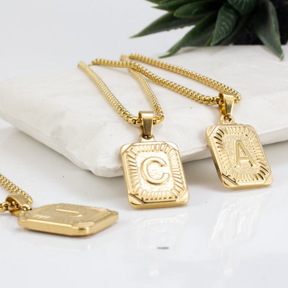 Mens gold initial necklace deals