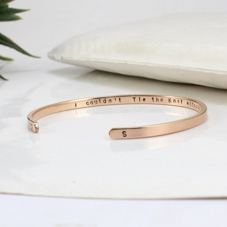 Bridesmaid Gifts for Wedding Day, Stainless Steel Cuff Bracelet, Bridesmaid Proposal Gifts, Personalized, Silver Rose Gold, Engraved Jewelry image 6