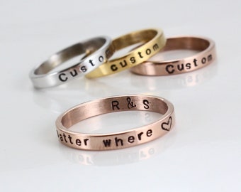 Stainless Steel Gold, Rose Gold, Engraved, Personalized, No Matter Where,  Promise Ring,  Couple's Ring for Couple, Custom Personalized Band