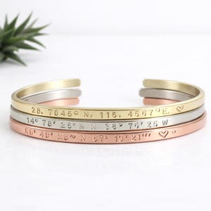 Coordinate Bracelet - Custom Engraving Cuff, Latitude Longitude Bracelet, Location Bracelet, Couples Bracelet,GPS Coordinates Jewelry image 2