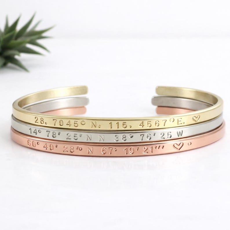 Coordinate Bracelet - Custom Engraving Cuff, Latitude Longitude Bracelet, Location Bracelet, Couples Bracelet,GPS Coordinates Jewelry image 2