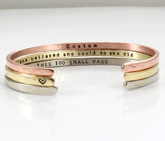 Personalized Hammered Cuff Bracelet: Stainless Steel, Rose Gold, or Gold