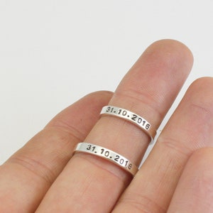 Couple Rings Sterling Silver 925 Rings Set of 2 Rings Date/ Name/ Coordinated/ Roman Numeral Rings Custom Engraving Made by Hand image 2