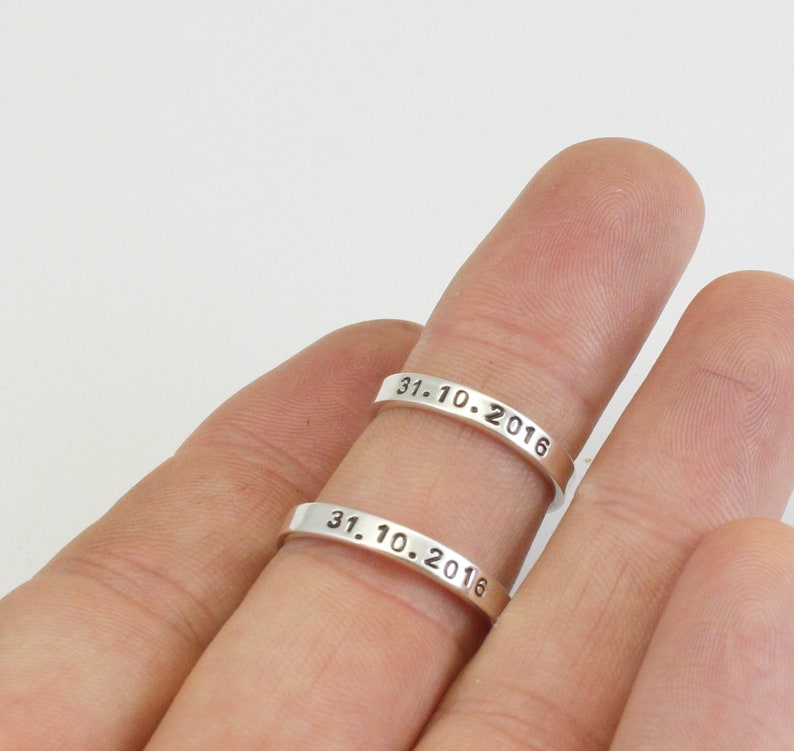 Couple Rings Sterling Silver 925 Rings Set of 2 Rings Date/ Name/ Coordinated/ Roman Numeral Rings Custom Engraving Made by Hand image 2