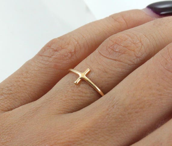 Stacking 14K Gold Plated Ring - Gold Cross Ring - Main material Stainless Steel - Stackable Ring