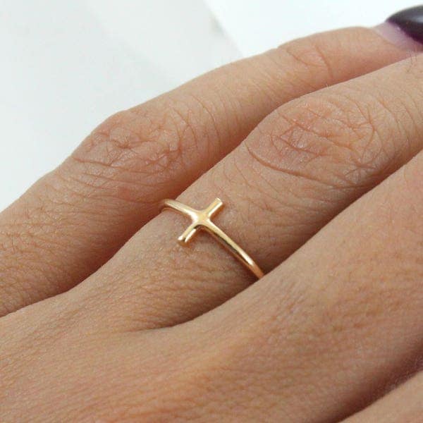 Stacking 14K Gold Plated Ring - Gold Cross Ring - Main material Stainless Steel - Stackable Ring