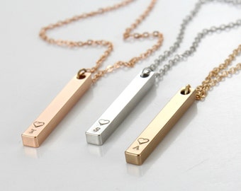 Vertical Name Initials Necklace -Bridesmaid Necklace- Gold Plated- Gold bar Pendant -Rose Gold - Initials charm - Gift for her -Personalized