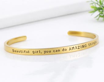 Personalized Gold Plated Stainless Steel Bracelet: Inspirational Jewelry Gift