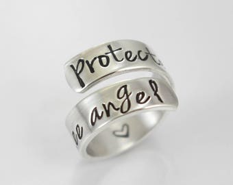 Personnalisé en argent sterling Wrap bague-bague Twist personnalisé-Wrap Ring-Choisissez votre message-cadeau personnalisé