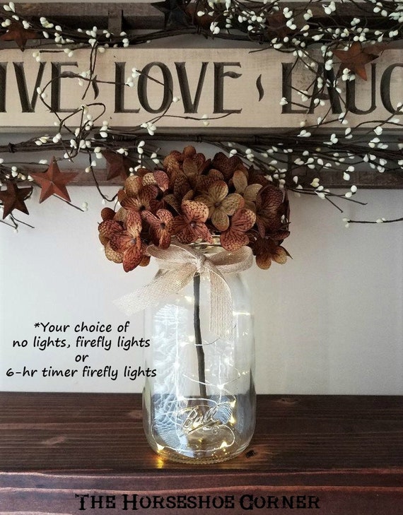 Mason Jar With Lights Lighted Mason Jar Vase Rustic Wedding Etsy