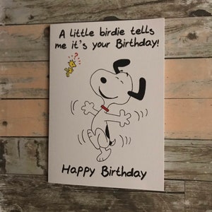 Snoopy und Woodstock Charlie Brown Haustier Beagle Peanuts Geburtstag 5 x 7 Zoll Grußkarte