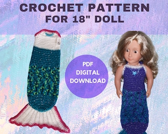 Mermaid Tail for 18" doll - Crochet Pattern - American Girl - digital download