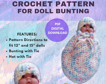 Bunting Crochet Pattern - Baby Doll Sack - Dollie Cocoon - Doll Blanket