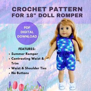 Romper Doll Crochet Pattern - American Girl - Play Clothes - Digital Download