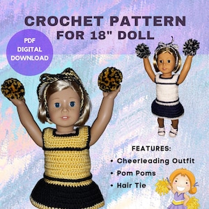 Cheerleading Crochet Pattern Tennis Dress American Girl 18 Doll image 1