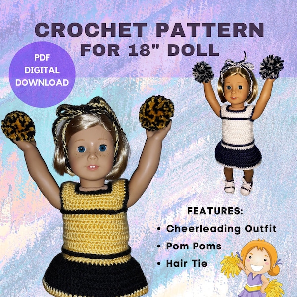 Cheerleading Crochet Pattern - Tennis Dress - American Girl 18" Doll