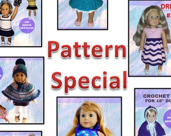 PATTERN SPECIAL -  3 for 10.50 - 18" Doll - Crochet - Poncho - Cape - Dress - Romper - Hat