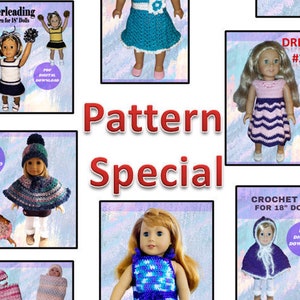 PATTERN SPECIAL -  3 for 10.50 - 18" Doll - Crochet - Poncho - Cape - Dress - Romper - Hat