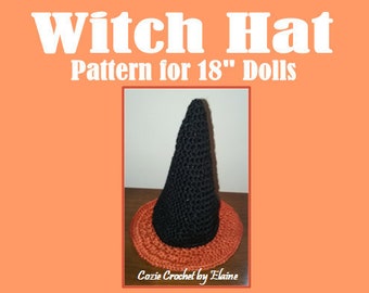 Witch Hat for 18" doll - American Girl - Halloween Costume - Long Gown - Black and Orange Dress