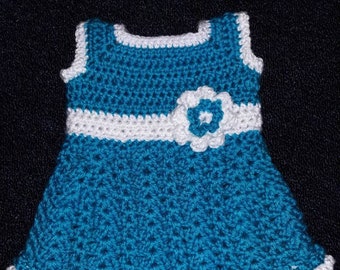 18" Doll Dress - Crochet - Blue - White - Dressy - Party Dress - Full Skirt