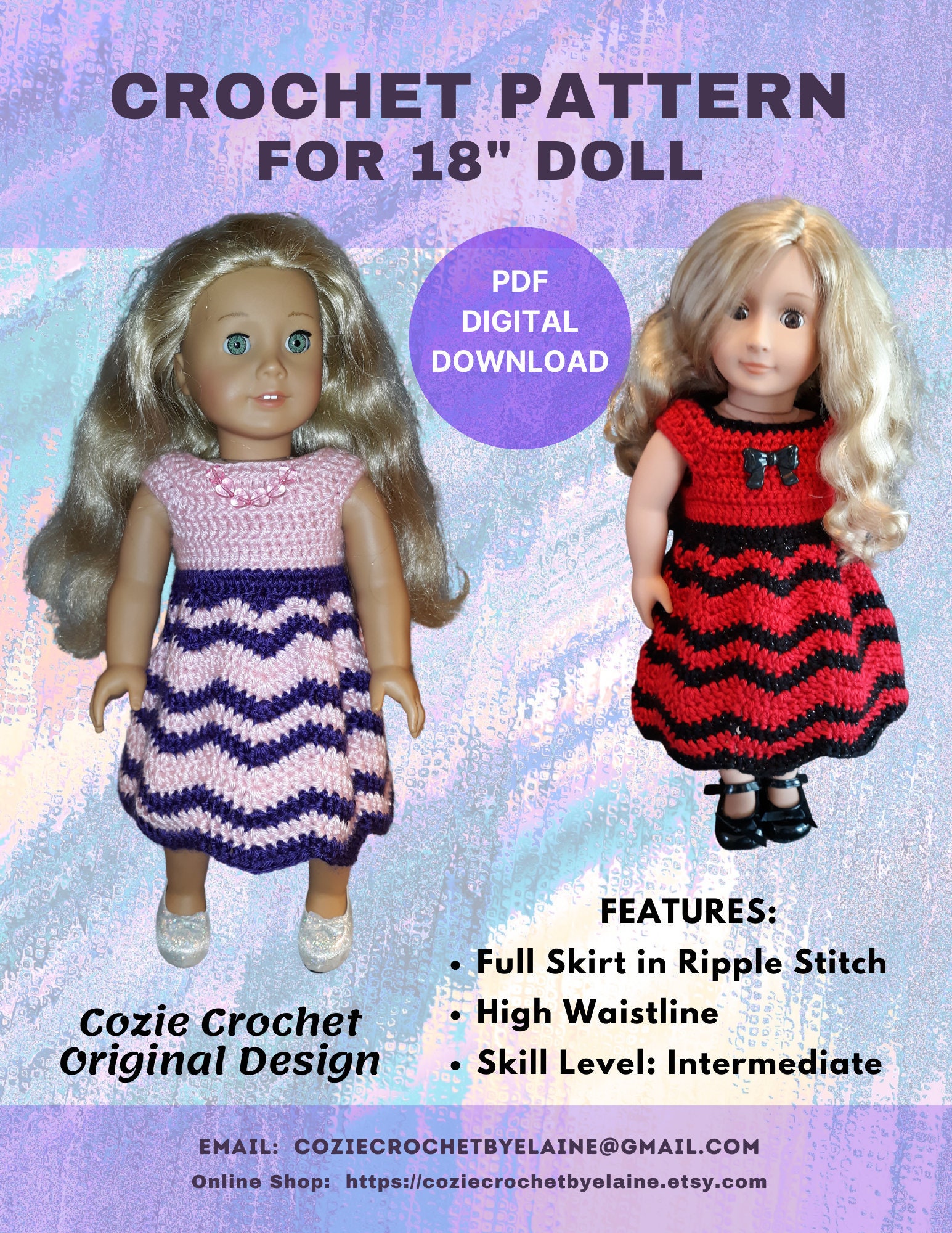 30 American Girl Crochet Patterns for Dresses, Accessories, and Giftable Doll Looks 34 Ripple Stitch Party Dress