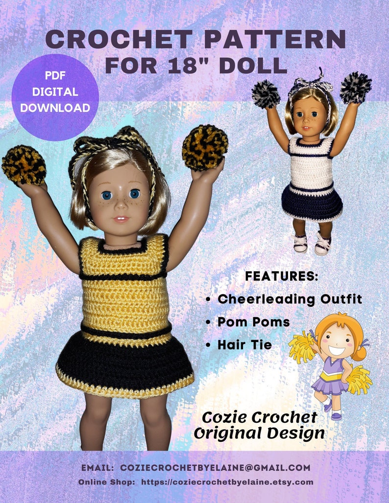 Cheerleading Crochet Pattern Tennis Dress American Girl 18 Doll image 1