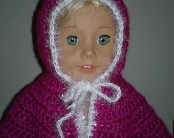 Hooded Cape for 18" Doll, fits American Girl, hoodie for doll, doll jacket, doll coat