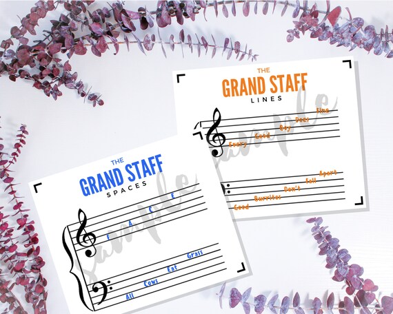 Grand Staff Lines And Spaces Treble Clef And Bass Clef Notes Etsy
