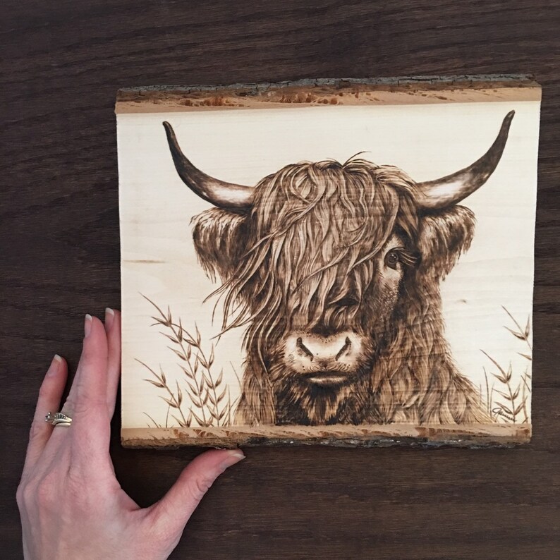 Highland Cow Wood Burning Art Original Art Wood Art Bohemian | Etsy