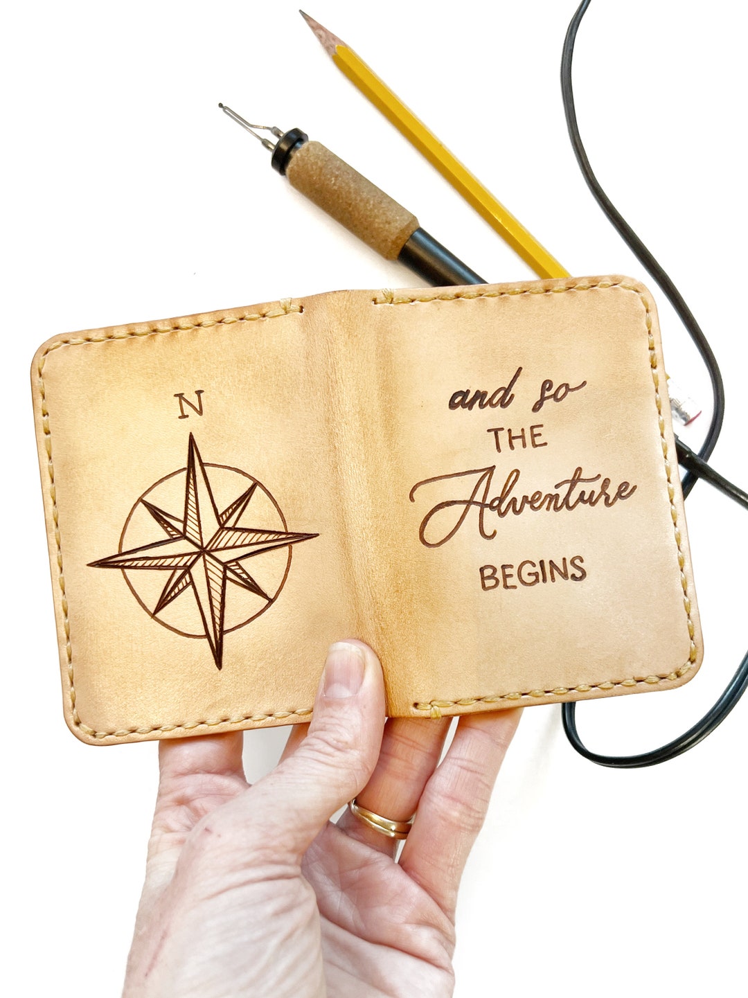 Adventure Compass Leather Wallet - July Crate Club - Etsy