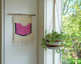 Cute Watermelon Weaving, Fruit Weaving, Fruit Art, Watermelon Art, Modern Weaving, Pink Weaving, Pink Art, Pink Nursery Art, Woven Wall Art