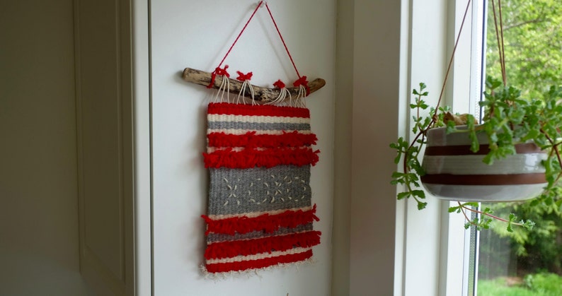 Modern Weaving, XOXO Art, Red and White Weaving, XOXO Woven Art, XOXO Wall Decor, Wall Art, Cute Woven Art, Modern Decor, Red and White, Mod image 1