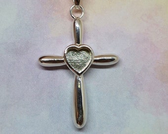 Breast Milk - Ashes - Inclusions Cross with Heart Pendant in Sterling Silver - Cremation Ashes - Breastmilk Keepsake