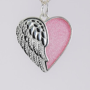 Cremation Ashes & Hair Keepsake Angel Heart Pendant – Sterling Silver Memorial Jewellery - Handmade Inclusion Necklace - Bereavement Gift UK