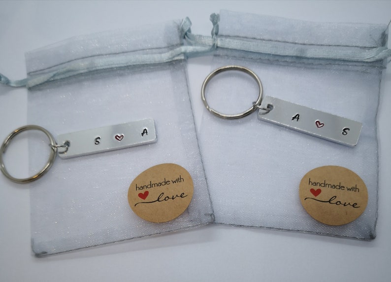 Couples Keyring Set - Set of 2 Matching Couples Keyrings - Personalised - Keyring Set His and Hers - Aluminium - Hand Stamped - valentines 
