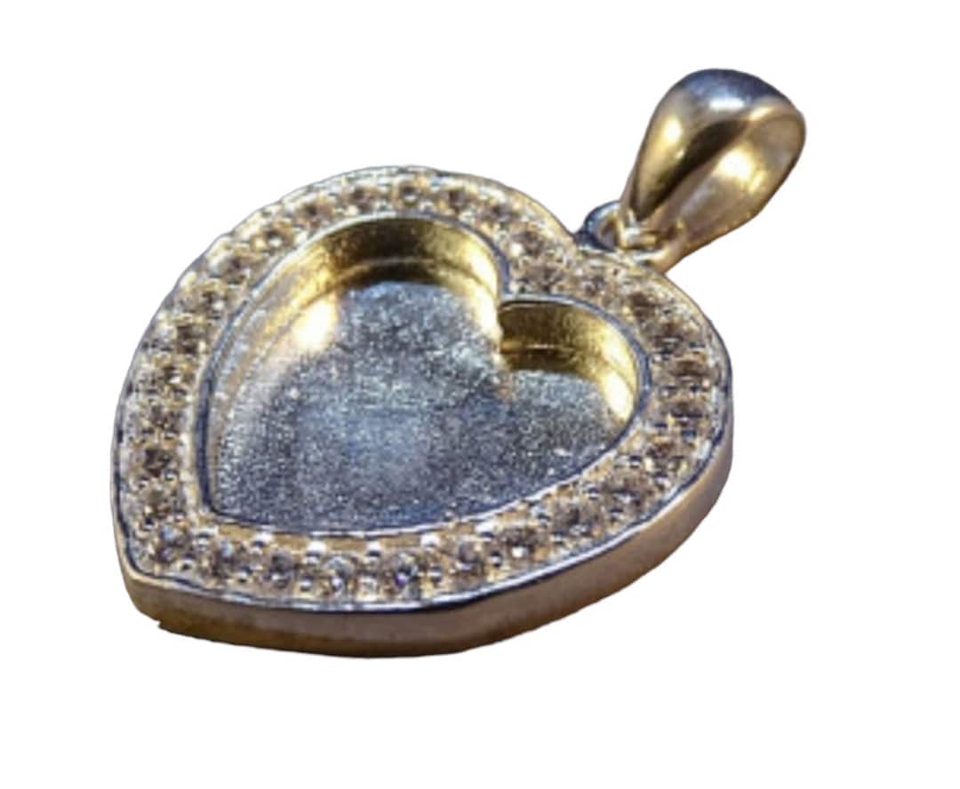 Breast Milk Ashes Inclusions Heart Pendant With Cubic Zirconia in Sterling Silver Cremation