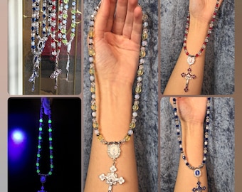 Beaded Cross Necklaces - Toggle Clasps - St. Benedict Enamel Crucifix, Uranium Beads, Various Sizes
