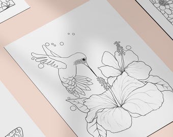 Cahier de coloriage botanique à télécharger PDF, 28 pages à imprimer, Coloriage adulte fleurs et plantes, Téléchargement instantané.
