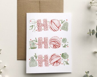Tarjeta de felicitación Ho Ho Ho, tarjeta de Navidad, bolas de hilo de tejer, Feliz Navidad, Felices Fiestas, regalos de Navidad, Katrinn Pelletier