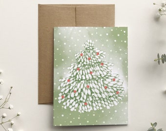 Christmas tree wish card, wool thread illustration, holiday greeting card, Merry Christmas, happy holidays, Christmas tree Katrinn Pelletier