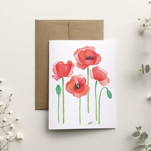 Carte de souhait bouquet coquelicots, carte de voeux fleurs sauvage , art aquarelle, dessin botanique, anniversaire femme, Katrinn Pelletier